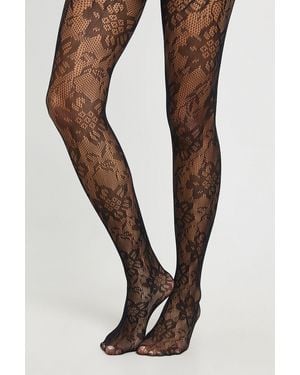 Boohoo Statement Floral Lace Fishnet Tights - Black