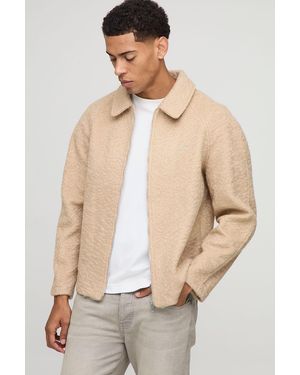 BoohooMAN Oversized Raglan Sleeve Wool Look Overshirt - Natural