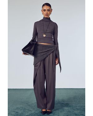 Boohoo Asymmetric Waistband Pleated Wide Leg Trousers - Blue