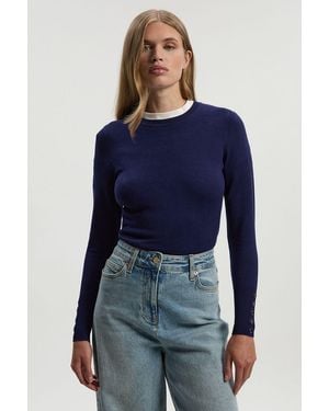 Karen Millen Viscose Blend Knitted Crew Neck Jumper - Blue
