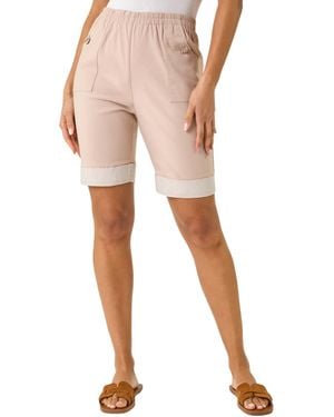 Roman Bengaline Turn Up Stripe Stretch Shorts - Natural