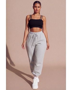Femme Luxe High Waisted Shirred Drawstring Pocket Detail Cuffed Joggers - Grey