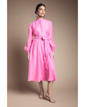 Wallis Textured Organza Midi Shirt Dress - Pink