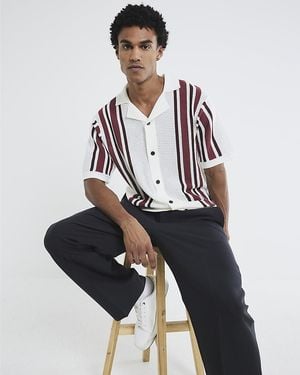 River Island Shirt Cream Short Sleeve Textured Stripe - White