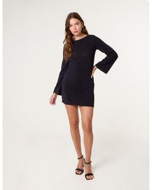 Blue Vanilla Glitter Mini Dress With Back Tie - Blue