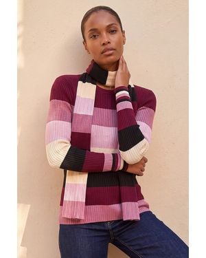 Roman Stripe Scarf Knit Jumper - Pink