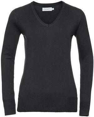 Russell Collection /Ladies Cotton Acrylic V Neck Sweatshirt - Black