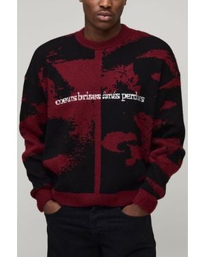 BoohooMAN Oversized Boxy Gothic Graphic Brushed Knitted Jumper - Red