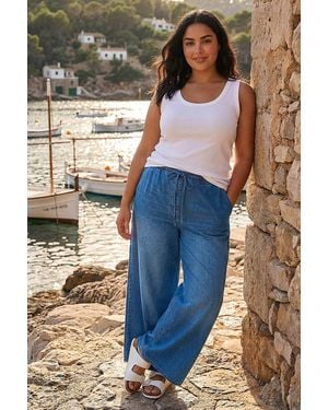 Roman Curve Tie Waist Denim Trouser - Blue