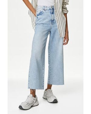 Secret Label High Waist Raw Hem Wide Leg Jeans - Blue