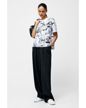 French Connection Cotton Graphic Print Oversized Short Sleeve T-Shirt - Blue