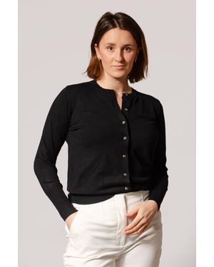 Secret Label Round Neck Button Down Cardigan - Black