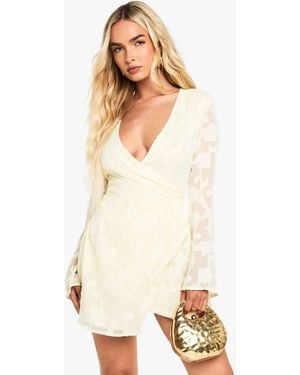 Boohoo Floral Burnout Wrap Mini Dress - White