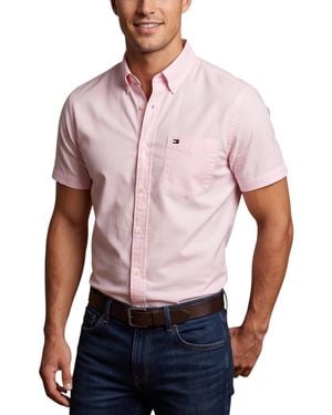 Tommy Hilfiger Shirt Oxford Lightweight Short Sleeve Regular Fit Summer Top - Red