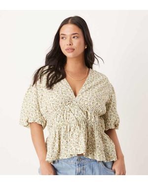 Nobody's Child Cordellia Puff Sleeve Crop Top - Brown