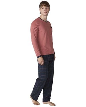 J&j Brothers Jjb18 Katoenen Pyjama Met Lange Mouwen Voor - Rood
