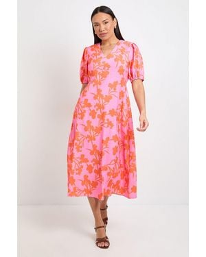 Wallis Floral Ruched Midi Dress - Red