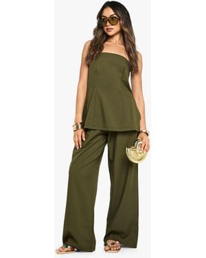 Boohoo Woven Elasticated Waist Wide Leg Trousers - Green