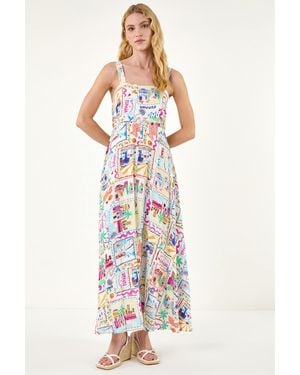 Roman Postcard Strappy Dress - White
