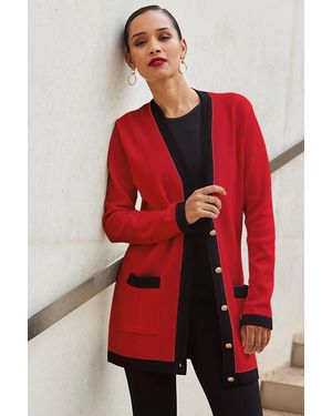 Sosandar Contrast Trim Cardigan - Red