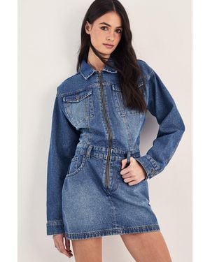 Nasty Gal The Sculpted Denim Shirt Dress - Blue