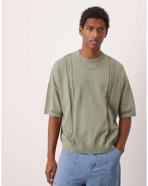 ASOS Oversized Fit Knitted Crew Neck T-Shirt With Embroidery Detail - Green