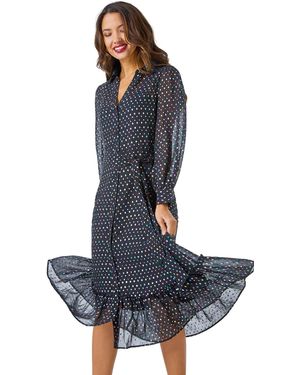 Roman Metallic Spot Midi Shirt Dress - Blue