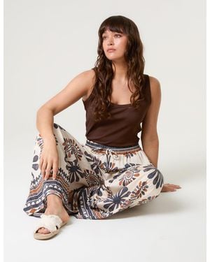 Blue Vanilla Print Wide-Leg Trousers - Brown