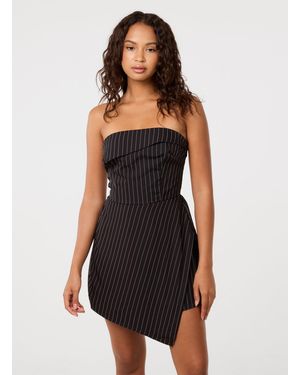 Pink Vanilla Pinstripe Bandeau Skort Dress - Black
