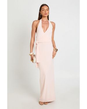 Boohoo Slinky Halterneck Tie Waist Maxi Dress - White
