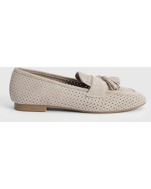 Oasis Carmen Faux Suede Cutwork Tassel Soft Loafers - Natural