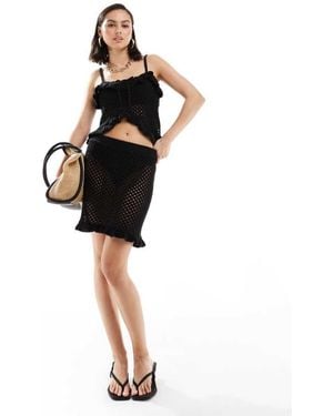 ASOS Knitted Crochet Mini Skirt With Frill - Black