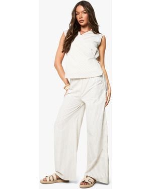 Boohoo Stripe Drawstring Waist Wide Leg Trousers - White
