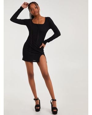Pink Vanilla Long Sleeve Ribbed Dress - Black