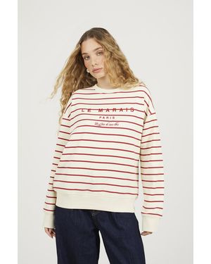 Brave Soul Stripe Embroidered Crew Neck Sweatshirt - Natural