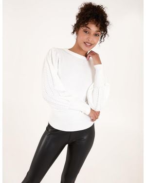 Blue Vanilla Balloon Sleeve Knit Jumper - White