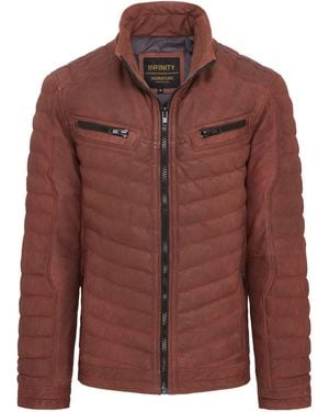 Infinity Leather Quilted Puffer Bomber Jacket - Brown