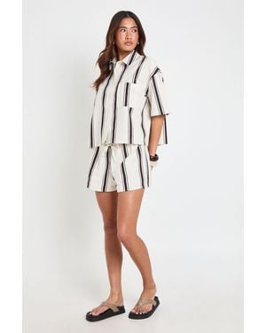 Boohoo Striped Linen Look Boxy Shirt & Short Co-Ord - White