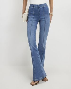 River Island Flared Jeans High Rise Pull On Cotton - Blue
