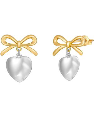 The Jewellery Stockroom Sterling Two Tone Bow Heart Dropper Earrings - Metallic