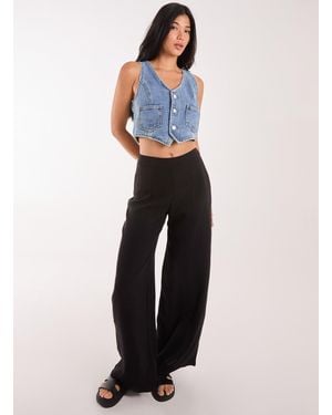 Pink Vanilla Linen Straight High Waist Trousers - Blue