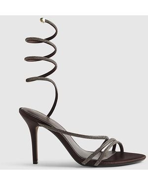 River Island Heeled Sandals Embellished Wrap Around Textile - Brown
