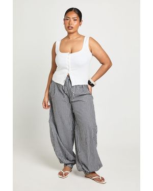 Boohoo Plus Gingham Balloon Trouser - Grey