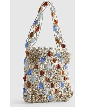 River Island Rope Bag Beaded 3D Flower Del Maar - Blue