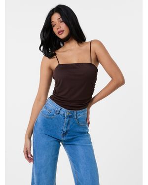 Pink Vanilla Ruched Mesh Strappy Bodysuit - Blue