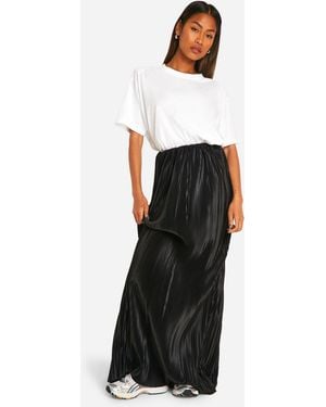 Boohoo Premium Satin Plisse Maxi Skirt - White