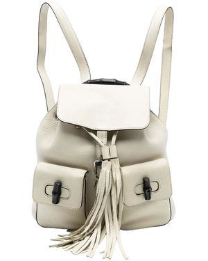Gucci Pre-Owned Leather Bamboo Tassel Backpack - White