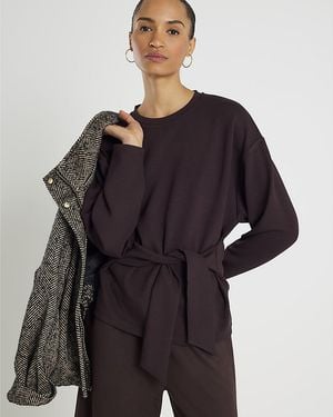 River Island Top Premium Long Sleeve Tie Front Viscose - Black