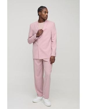 BoohooMAN Straight Fit Asymmetrical Detail Suit Jacket - Pink
