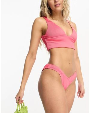 We Are We Wear Rib Amy Plunge Bikini Top - Pink